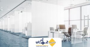 پارتیشن دو جداره شیشه‌ای نصب‌شده با پروفیل آنادایز شده | جهان آذر